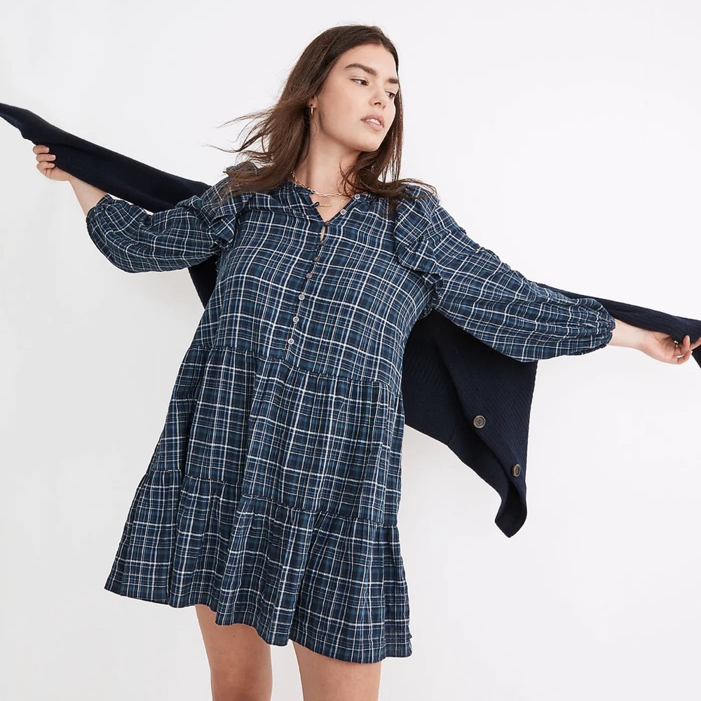 NWOT Madewell Gauze Ruffle-Trimmed Mini Dress Size XS